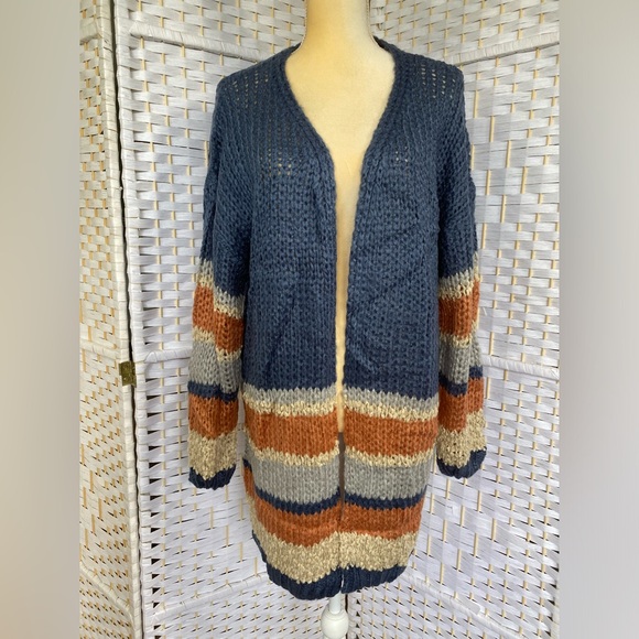 NWT Hem & Thread Stripe Bottom Cardigan Sweater Oversized Bohemian Style Fit - Picture 11 of 14